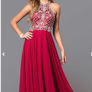 High-Neck Jewel-Embellished Bodice Prom Dress